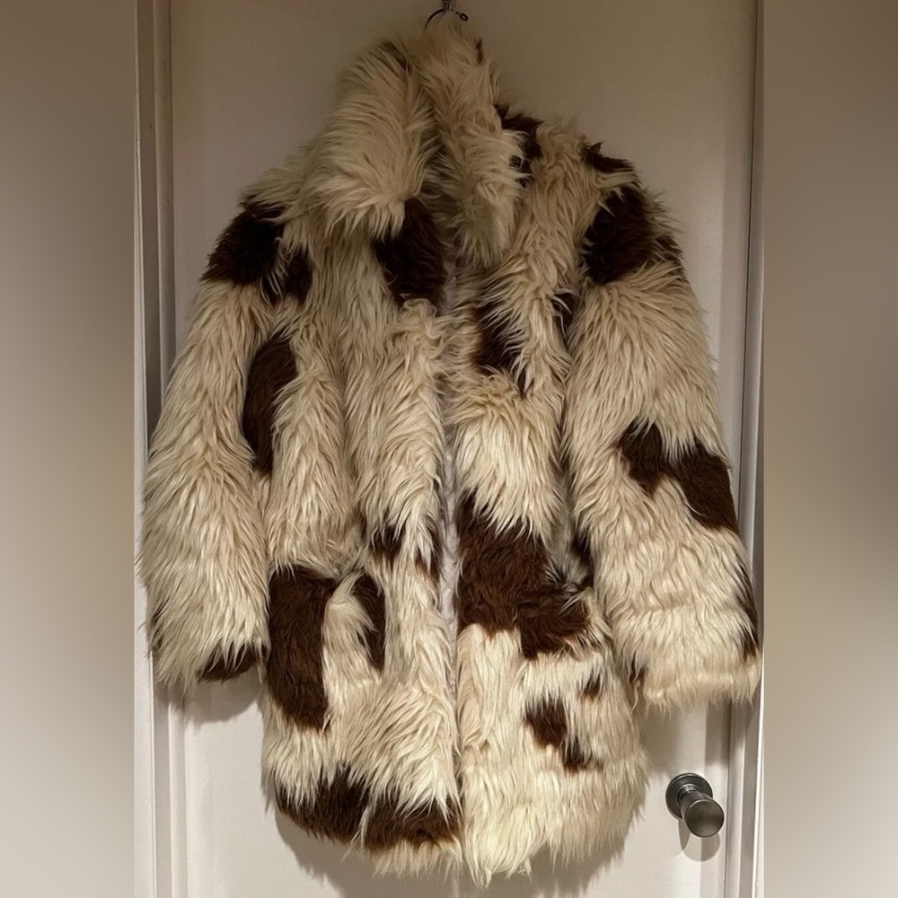 Zadig & Voltaire Fred Tache Faux Fur Vegan Naturel Coat Jacket Hipster Chic Sz S